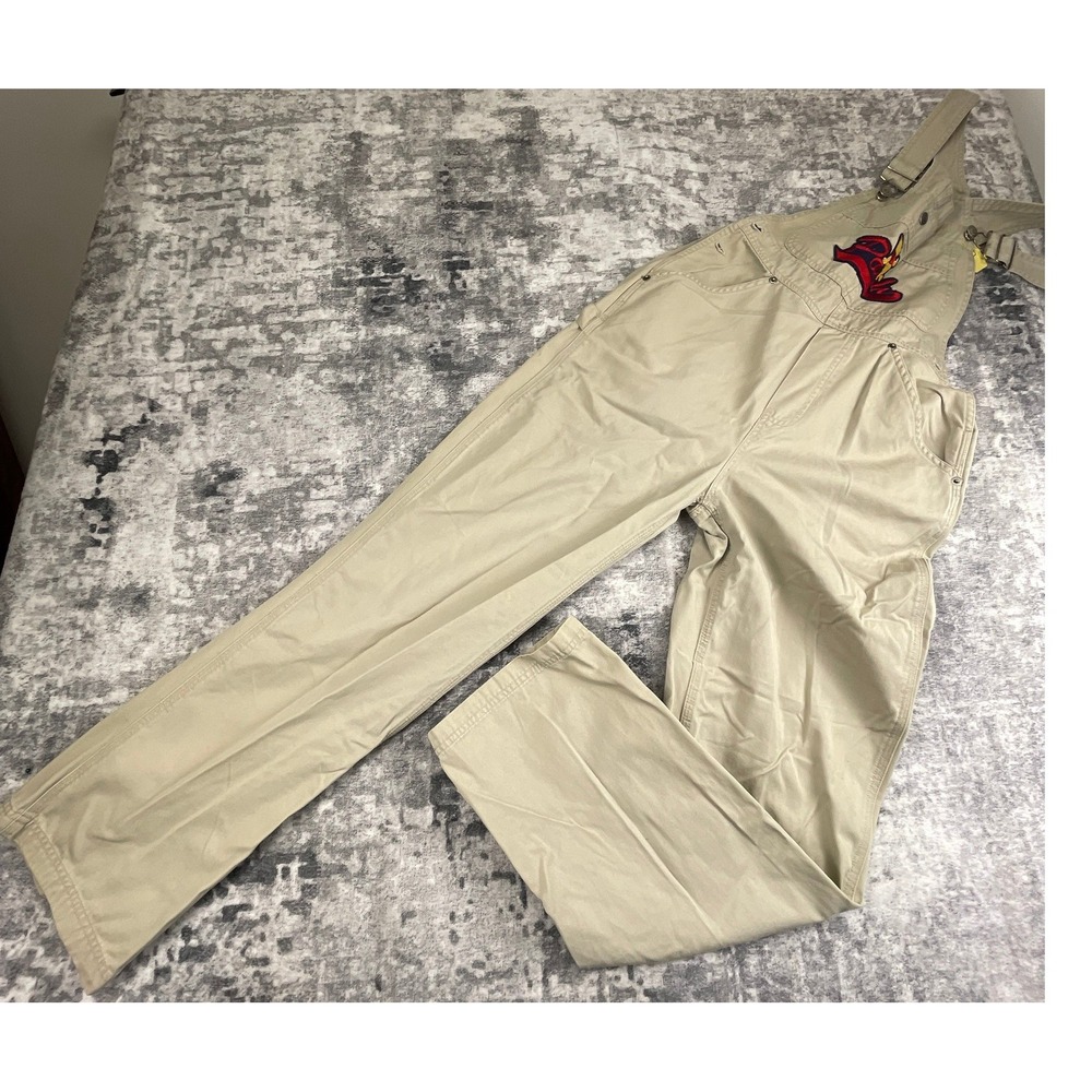 Vtg Pooh Disney Women S Overalls 90s Beige Cotton Embroidered Twill Cottagecore
